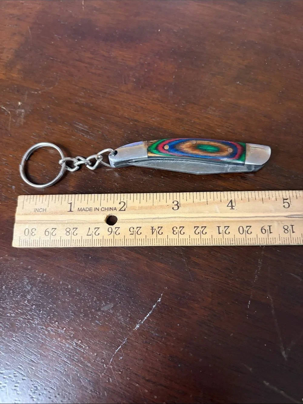Hand crafted 5” folding Damascus steel keychain